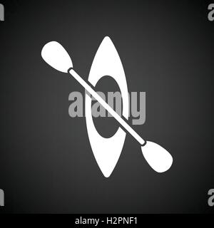 Kayak and paddle icon. Black background with white. Vector illustration. Stock Vector