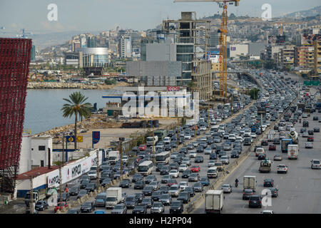 LEBANON, Beirut, heavy traffic on highway to Tripoli / LIBANON, Beirut, Autobahn Beirut-Tripoli Stock Photo