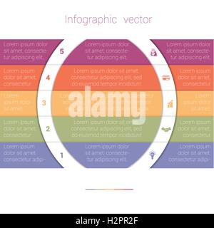 Colorful Strips and White Semicircles for Text.Template Infographic Five Position. Business Area Chart Diagram Data. Stock Vector