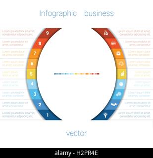 Vector Template Infographic Nine Position.  Colorful Semicircles and White Strips for Text Area. Business Area Chart Diagram Stock Vector