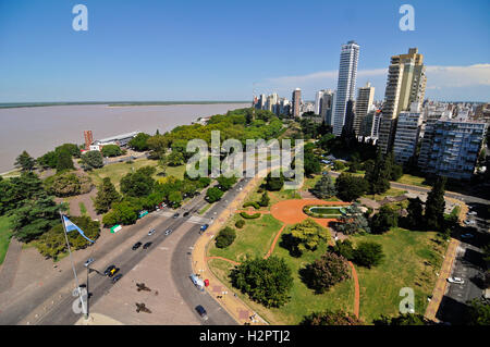 Aerial view of Rosario with the Parana River - Santa Fe Province ...