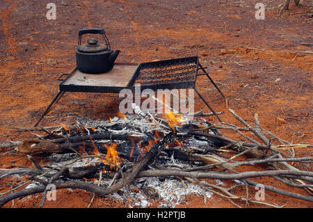 The coffee brewing in the Australian bush in the morning Stock Photo