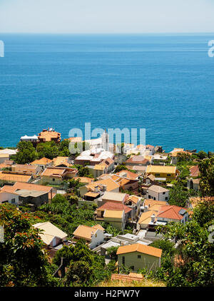 A view over the village of Jardim do Mar down to the sea Stock Photo