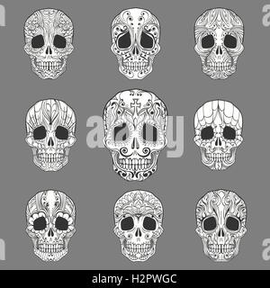 Day of the Dead Doodle Sugar Skulls set. Vector Collection Stock Vector