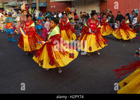 Morenada dancers at the annual Carnaval Andino con la Fuerza del Sol in Arica, Chile. Stock Photo