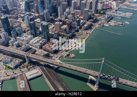 Bay Bridge and Interstate 80 leading into downtown San Francisco, California. Stock Photo