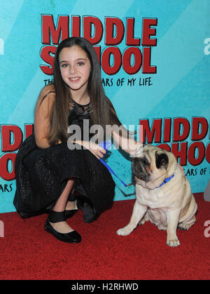 New York, USA. 1st October, 2016. Alexa Nisenson  attends the New York Screening of Middle School: The Worst Years of My Life at Regal E-Walk on October 1, 2016 in New York City. Photo Credit: John Palmer/MediaPunch Credit:  MediaPunch Inc/Alamy Live News Stock Photo