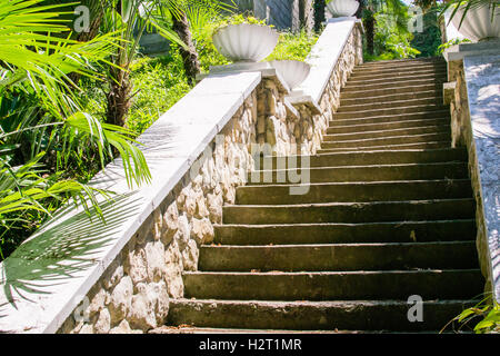 old staircase steps light no natural building people