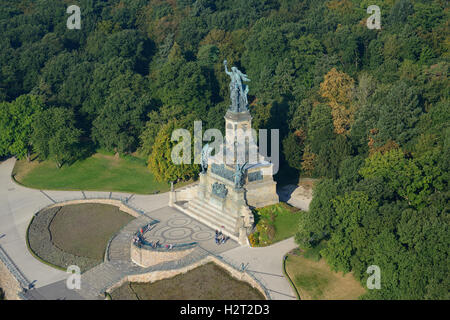 AERIAL VIEW. Niederwalddenkmal. Rüdesheim am Rhein, Hesse, Germany. Stock Photo