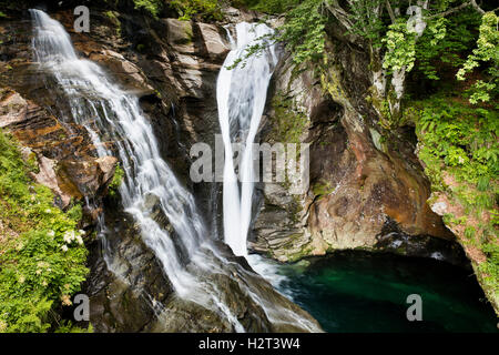 Verzasca Waterfall, Verzasca Valley, Ticino Canton, Locarno District, Switzerland, Europe Stock Photo