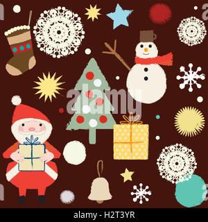 Christmas and winter themed retro seamless pattern 3 Stock Vector