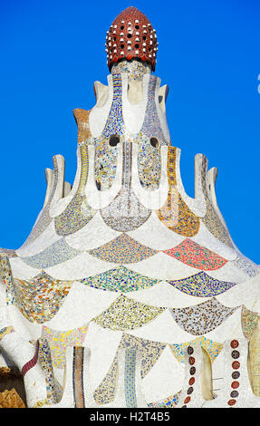 Roof of Fairytale House, artist Gaudi, Parc Guell, Barcelona, Catalonia, Spain Stock Photo