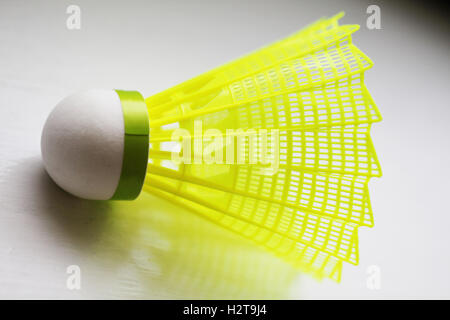 Nylon bright green shuttlecock for badminton game Stock Photo
