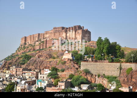 Majestic Mehrangarh Fort located in Jodhpur, Rajasthan,India. Very Famous Vintage landmark icon of Rulers in Rajasthan Stock Photo