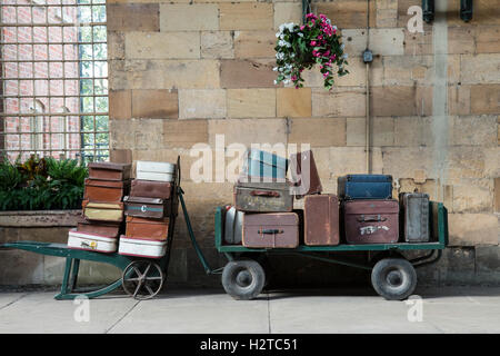 Old luggage carts at Pickering station, North Yorkshire. Stock Photo