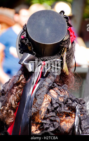 Participant  wearing a decorated top hat at a steampunk convention Anno 1900 in Luxembourg Fond de Gras in September 2016 Stock Photo
