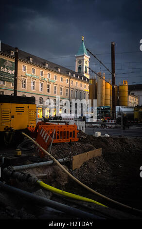 Construction site for the underground tram system Marktplatz Karlsruhe Baden-Württemberg Germany Stock Photo