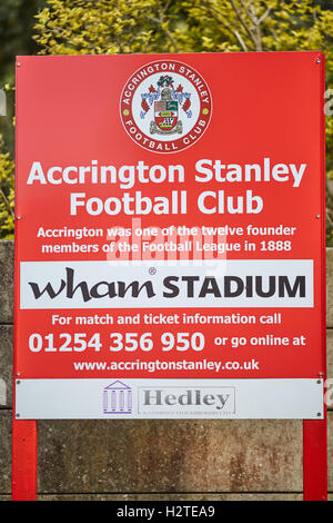 Accrington Stanley Stadium sign    Lancashire stadia venue sporting place home structure architectural architect floodlights sta Stock Photo