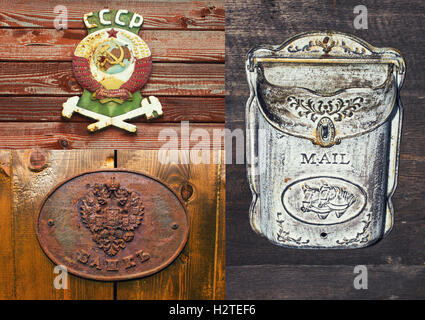 Emblem of USSR Russian bank and a mailbox Stock Photo