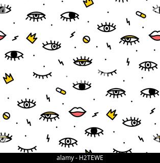 Seamless pattern in the style of psychedelic eyes. Stock Vector