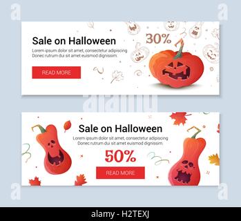 Halloween template banners in Flat modern style. Stock Vector