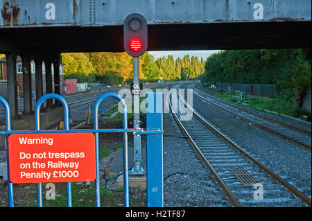 Do not trespass sign at Banbury railway station Stock Photo