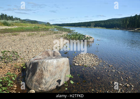 The expanses of the mountain taiga rivers. The 'Virgin Komi forests' UNESCO world heritage site in the national Park 'Yugyd VA'. Stock Photo