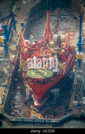 Aerial picture, Hamburg harbour, shipyard Blohm + Voss, oil conveyor ship on speech, Petrojarl Banff, Hamburg, Hamburg, Germany, Stock Photo