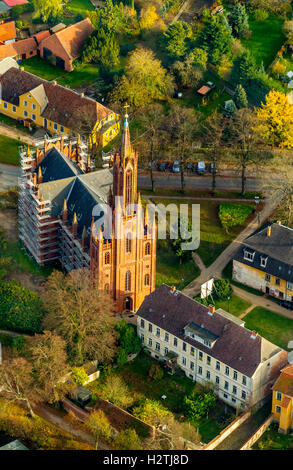 Aerial view, monastery church Malchow, Malchow, Mueritz lake district, Mecklenburg-Vorpommern, Germany, Europe aerial view birds Stock Photo