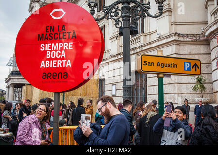 Advice signal about Mascleta, during Fallas festival, in plaza del Ayuntamiento, Valencia, Spain Stock Photo