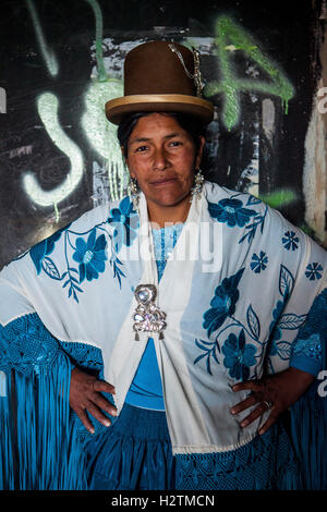 Dina, cholita female wrestler, El Alto, La Paz, Bolivia Stock Photo