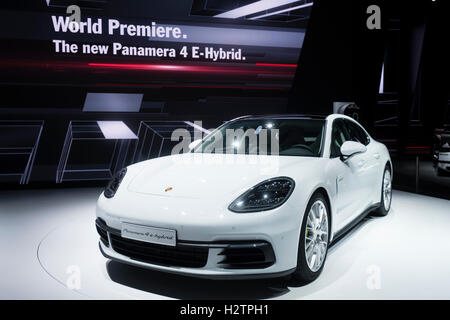 New Porsche Panamera 4 E-Hybrid, at world premiere launch at Paris Motor Show 2016 Stock Photo