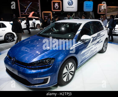New Volkswagen e-Golf Touch electric plug-in car with extended range at Paris Motor Show 2016 Stock Photo