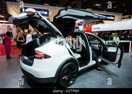 Tesla Model X at Paris Motor Show 2016 Stock Photo