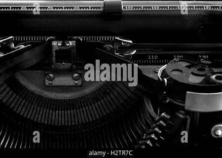 Detail closeup of old typewriter with paper for writing communication Stock Photo