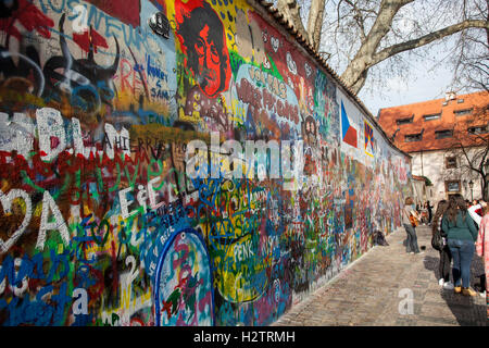 John Lennon wall in Prague. After his murder in 1980 it was a political graffiti protest by the young Czech Stock Photo