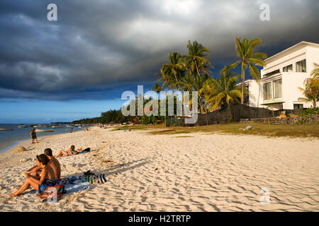 Sunset at Trou aux Biches, public beach, Mauritius Stock Photo