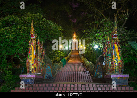 Dragon Stairs to Wat Phra that doi suthap Temple, chiang Mai,Thailand. Stock Photo