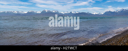 Panoramic view of Kachemak Bay from the Homer Spit,  Homer, Alaska. Stock Photo