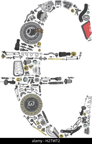 Euro money with auto parts for car Stock Vector