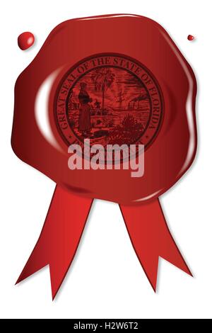 A wax seal with a the state seal of Florida Stock Vector