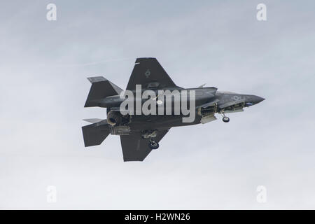 United States Navy Marine F-35B Lightning II Stealth Fighter hovers over the airfield at the 2016 Royal International Air Tattoo Stock Photo