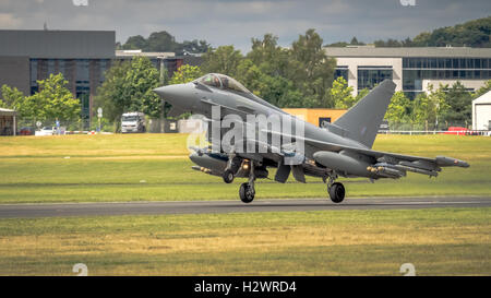 Farnborough, UK - 6th July 2016: RAF Typhoon fighter bomber in flight at Farnborough Airshow Stock Photo