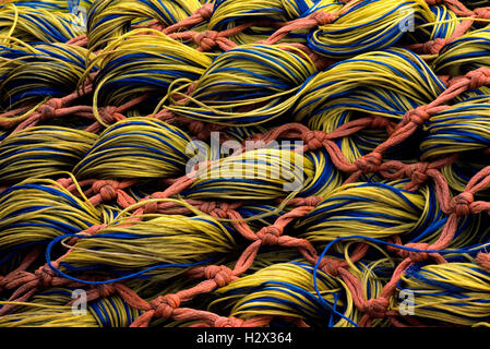 Close up of stacked fishing nets at Fisherman's terminal in Ballard sunrise Seattle Washington State USA Stock Photo