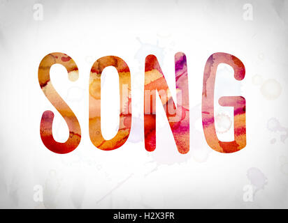 The word 'Song' written in watercolor washes over a white paper background concept and theme. Stock Photo
