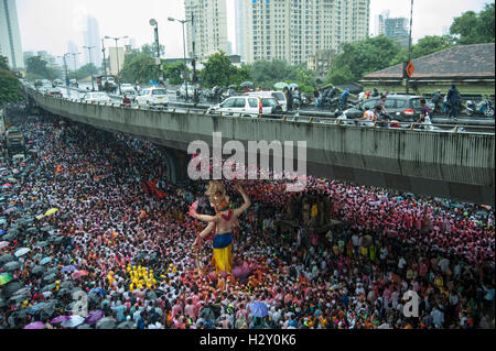 mumbai / india 15 september 2016 huge Crowd at religious procession during Ganpati ganesha immersion ceremony in mumbai india. Stock Photo