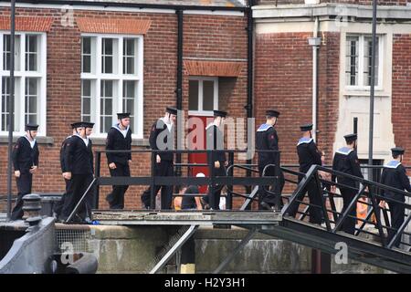 Harry Styles and Tom Hardy fans wait in Weymouth, Dorset as they are due to be filming the war movie Dunkirk. Weymouth harbour has period vehicles and boats for the WWII scenes. Many streets were closed and will remain closed tomorrow as filming continues Stock Photo