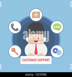 Businessman working with a headset in a call centre, customer service and technical support concept Stock Vector