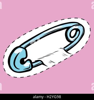 Pin barrette sewing in fabric. Sticker label Stock Vector