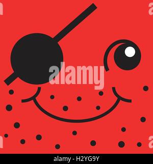 Red smiley face one-eyed pirate Stock Vector